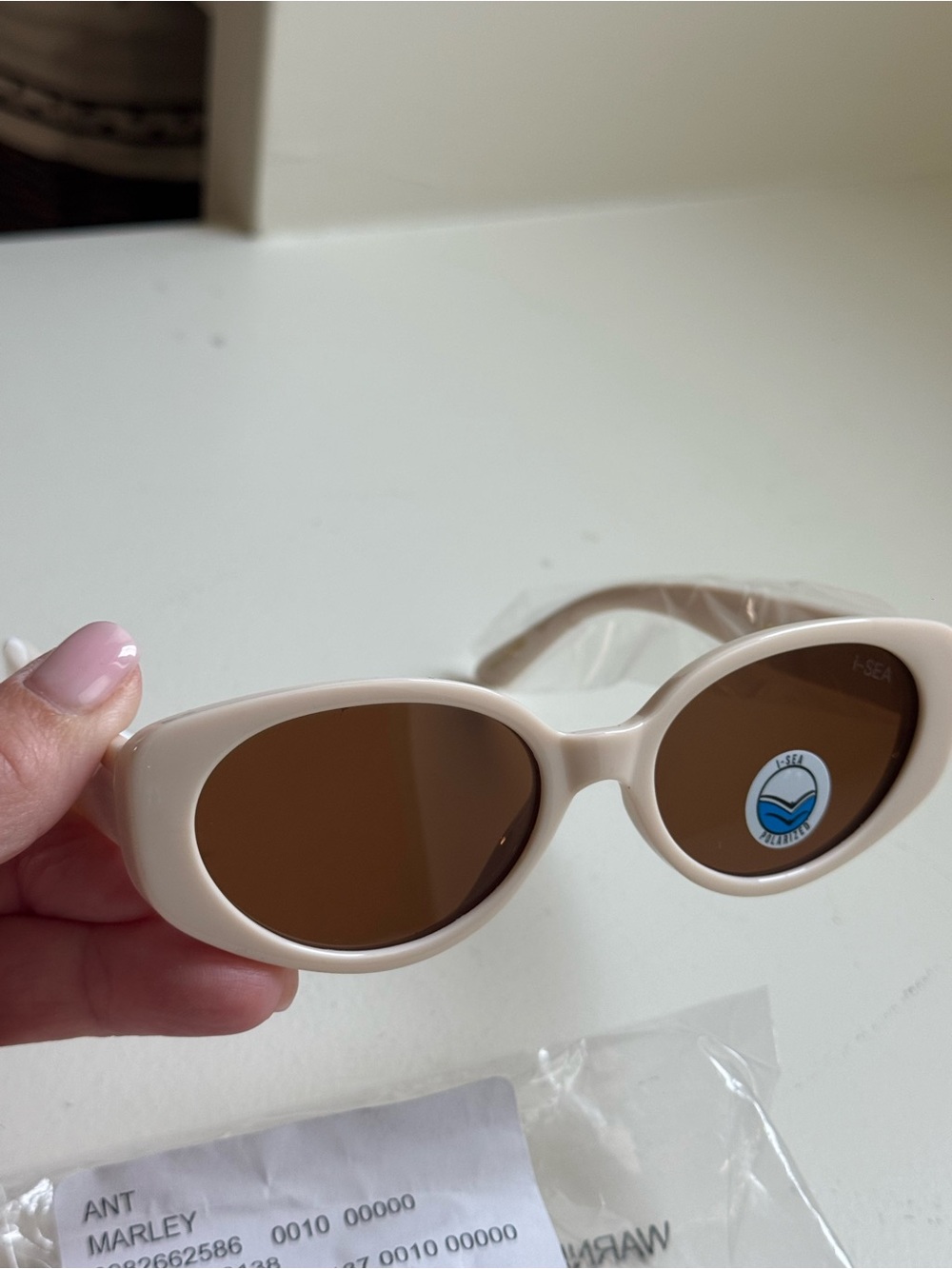 Cream Oval Sunglasses with Brown Lenses
